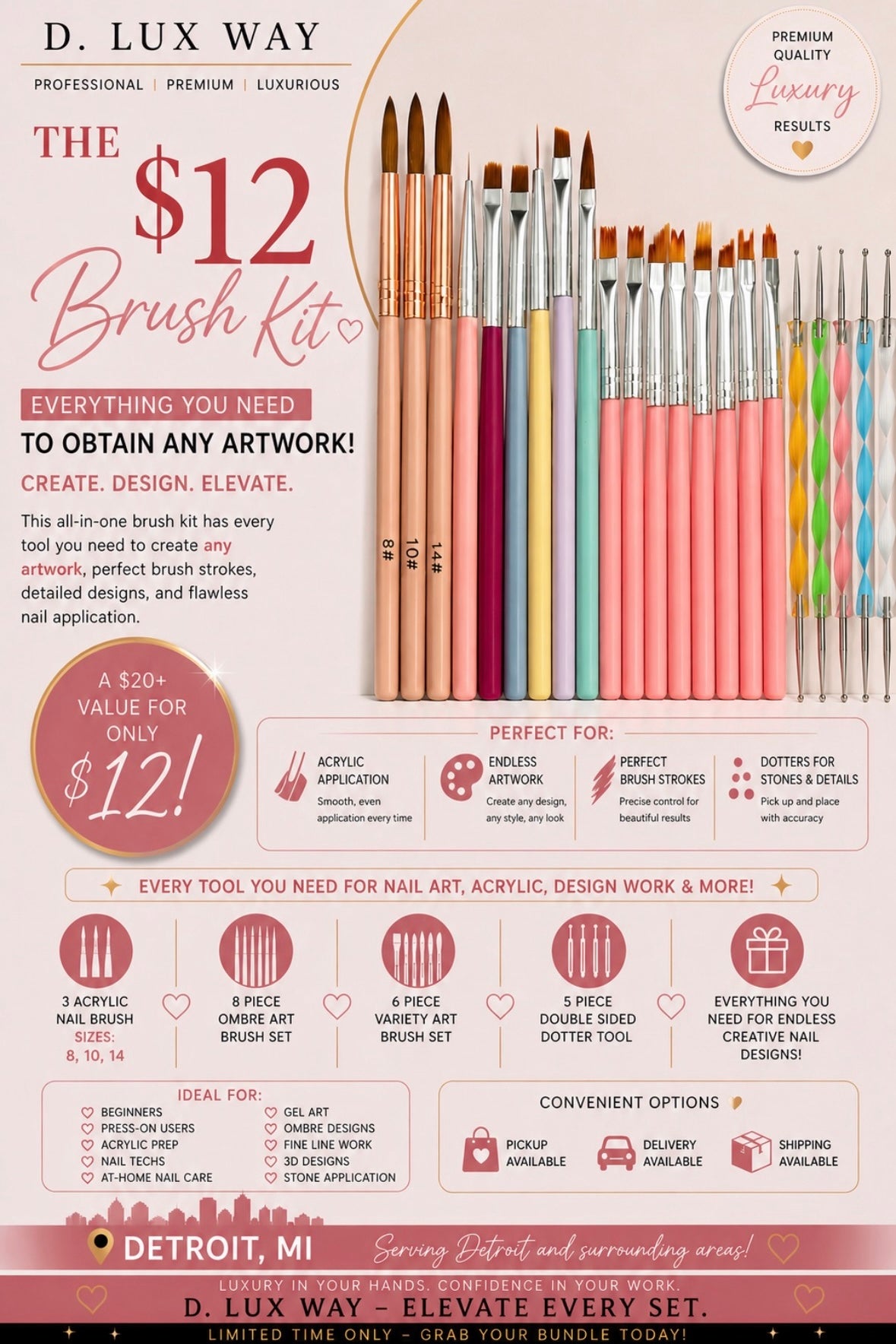 22-Piece Nail Art & Acrylic Brush Bundle