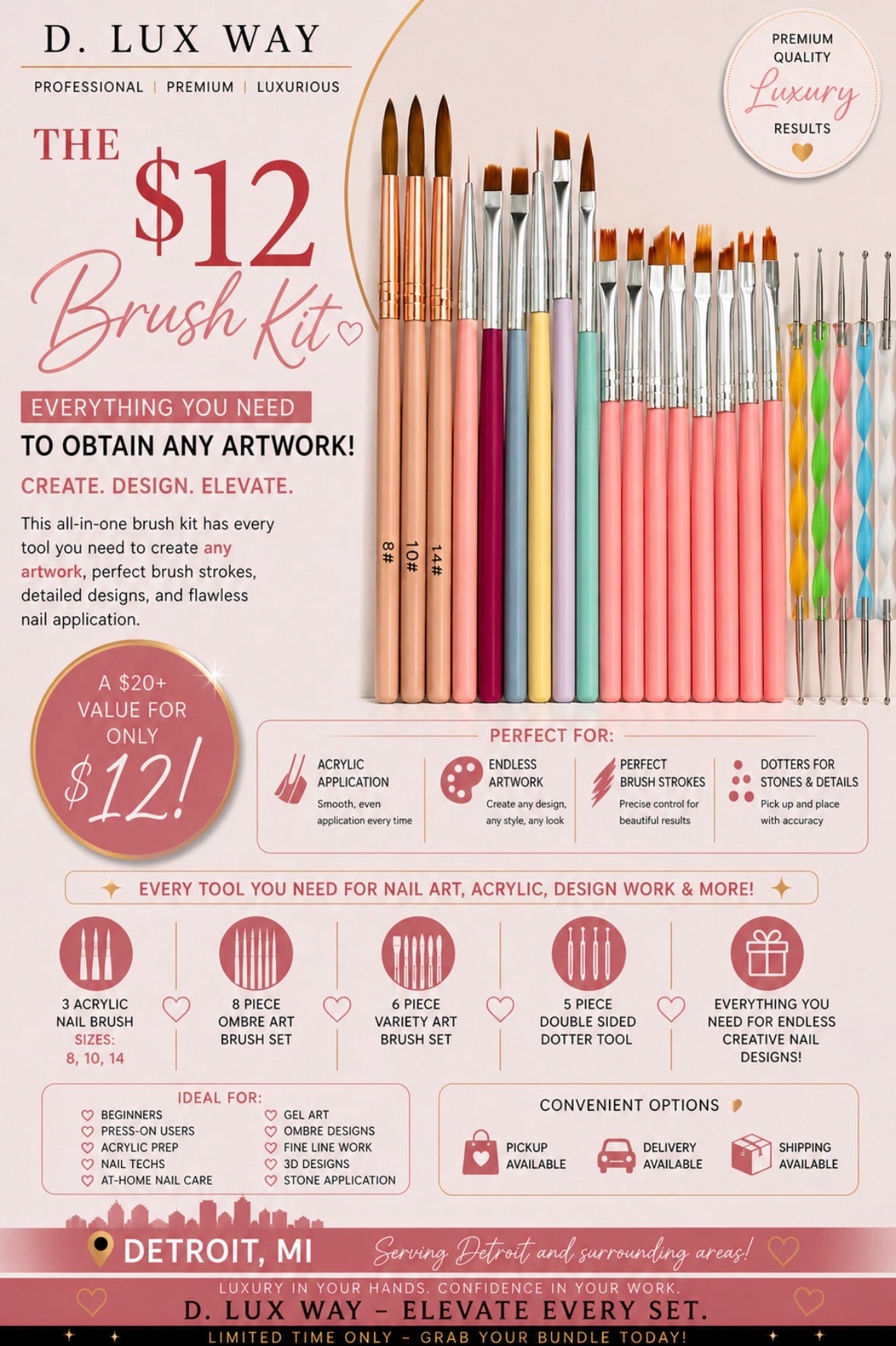 22-Piece Nail Art Brush & Tool Bundle